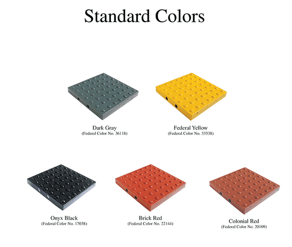 TDD-ATS-25 Truncated Domes Tiles for Concrete Surfaces - 2' x 5' - color chart